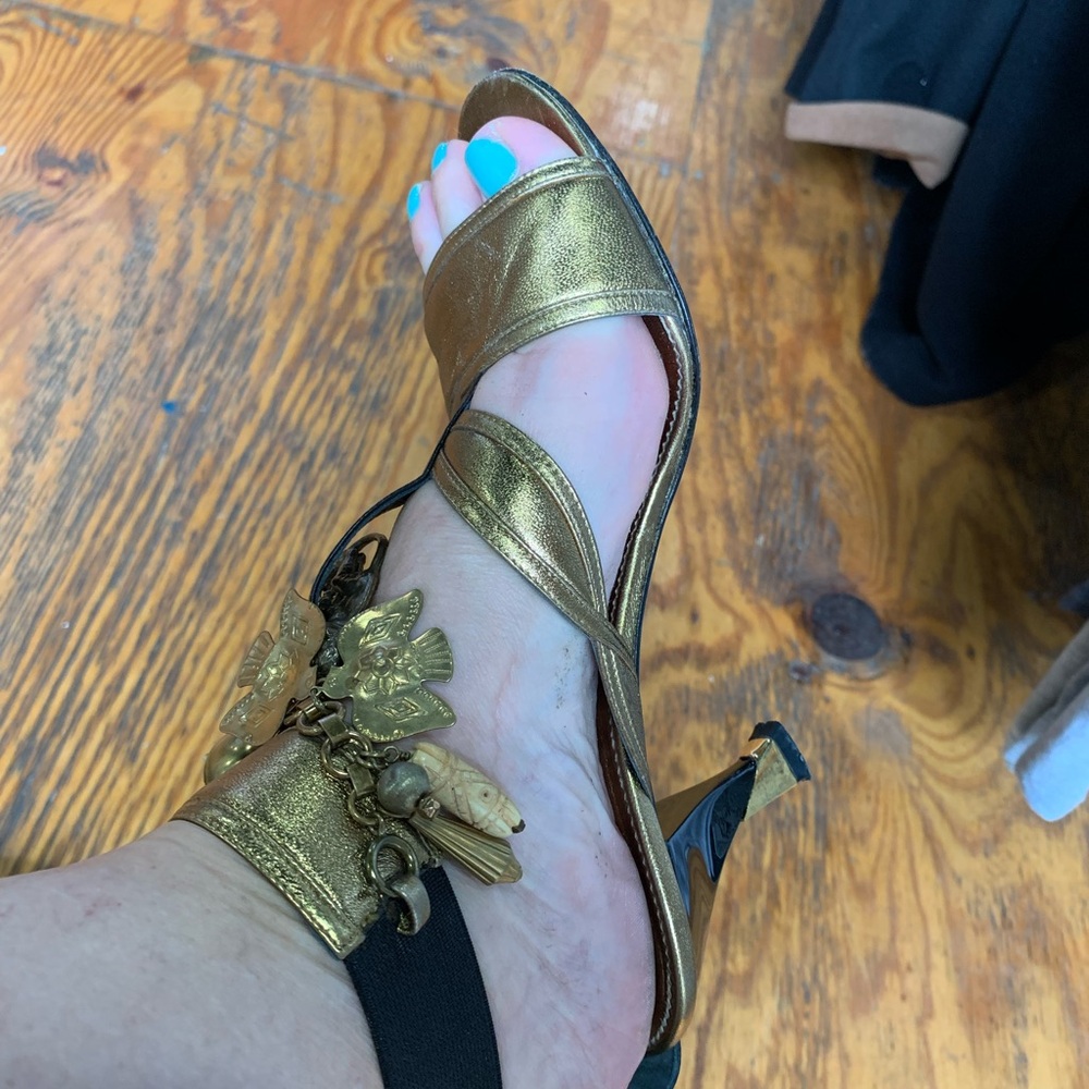 Chloe Gold Metallic Charm Heels